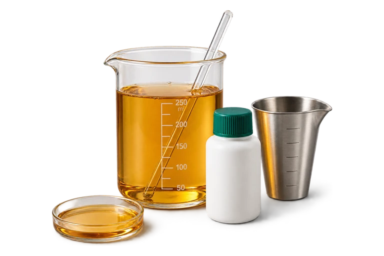 Laborgefäße und Musterflasche für Produkt und Rezeptur